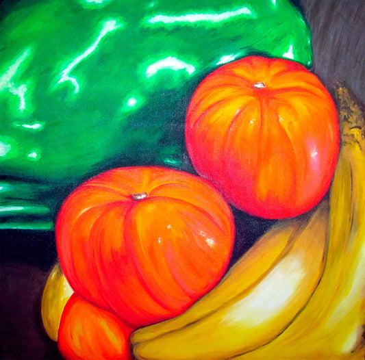 Tomates, Cambures y Patilla, Acrylic on Canvas, 100x100cm / 39.4x39.4in